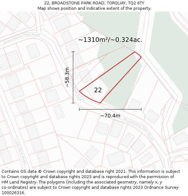 22, BROADSTONE PARK ROAD, TORQUAY, TQ2 6TY: Plot and title map