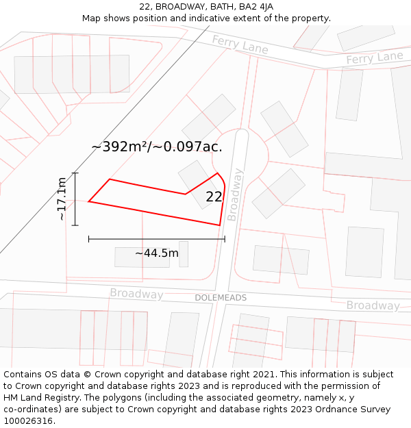 22, BROADWAY, BATH, BA2 4JA: Plot and title map