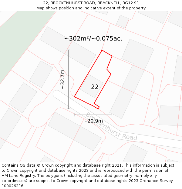 22, BROCKENHURST ROAD, BRACKNELL, RG12 9FJ: Plot and title map