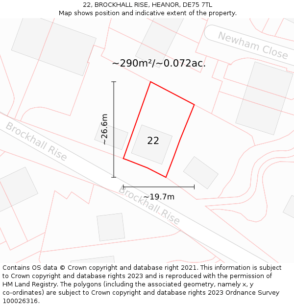 22, BROCKHALL RISE, HEANOR, DE75 7TL: Plot and title map