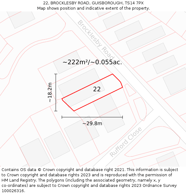 22, BROCKLESBY ROAD, GUISBOROUGH, TS14 7PX: Plot and title map