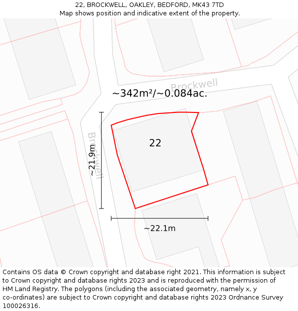 22, BROCKWELL, OAKLEY, BEDFORD, MK43 7TD: Plot and title map