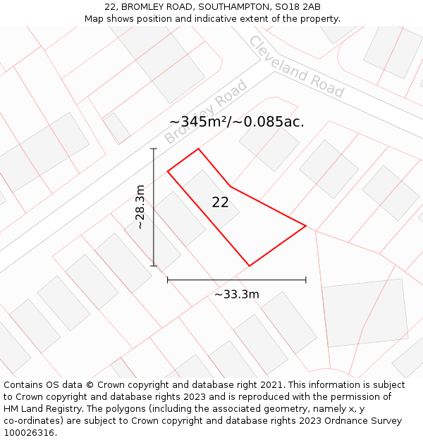 22, BROMLEY ROAD, SOUTHAMPTON, SO18 2AB: Plot and title map