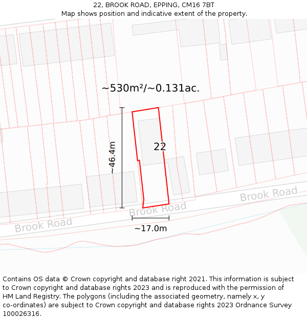 22, BROOK ROAD, EPPING, CM16 7BT: Plot and title map