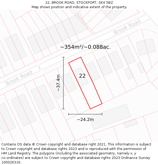 22, BROOK ROAD, STOCKPORT, SK4 5BZ: Plot and title map