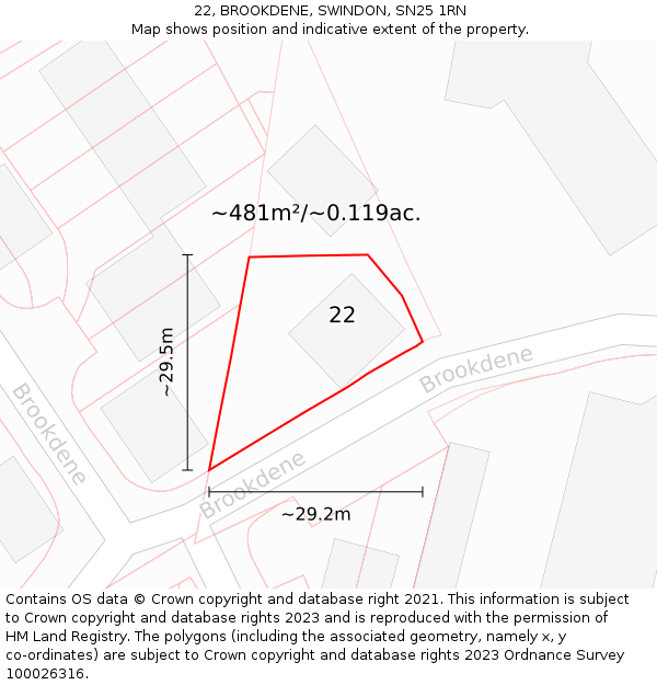 22, BROOKDENE, SWINDON, SN25 1RN: Plot and title map