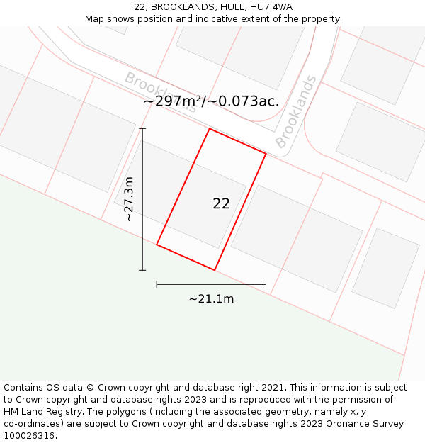 22, BROOKLANDS, HULL, HU7 4WA: Plot and title map