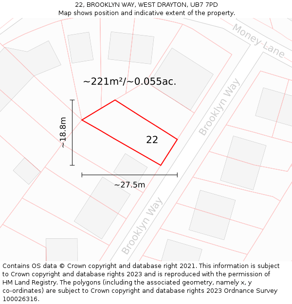 22, BROOKLYN WAY, WEST DRAYTON, UB7 7PD: Plot and title map