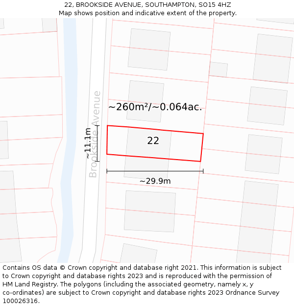 22, BROOKSIDE AVENUE, SOUTHAMPTON, SO15 4HZ: Plot and title map