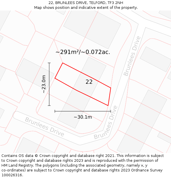 22, BRUNLEES DRIVE, TELFORD, TF3 2NH: Plot and title map