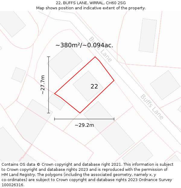 22, BUFFS LANE, WIRRAL, CH60 2SG: Plot and title map