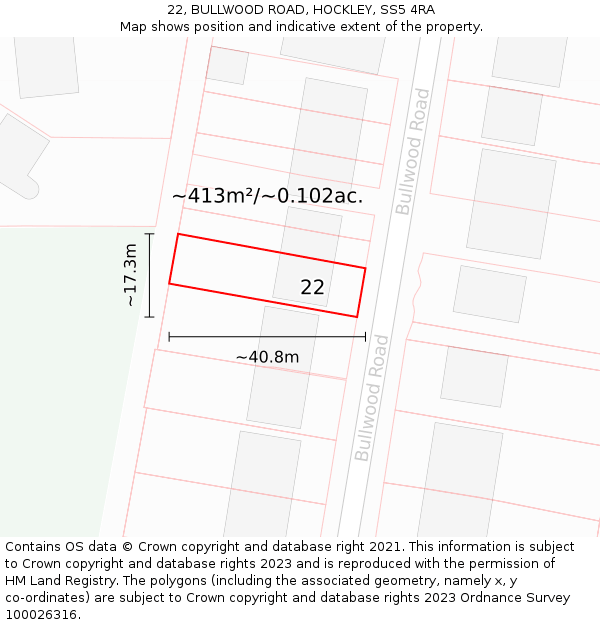 22, BULLWOOD ROAD, HOCKLEY, SS5 4RA: Plot and title map