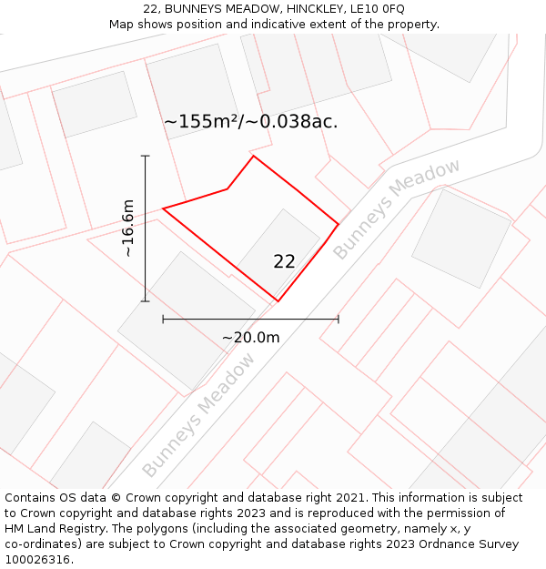 22, BUNNEYS MEADOW, HINCKLEY, LE10 0FQ: Plot and title map