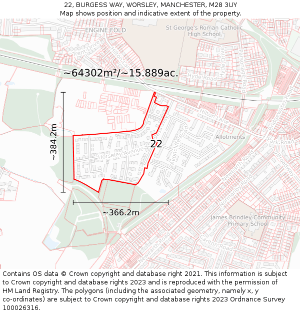 22, BURGESS WAY, WORSLEY, MANCHESTER, M28 3UY: Plot and title map