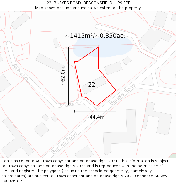 22, BURKES ROAD, BEACONSFIELD, HP9 1PF: Plot and title map