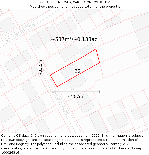 22, BURSWIN ROAD, CARTERTON, OX18 1DZ: Plot and title map