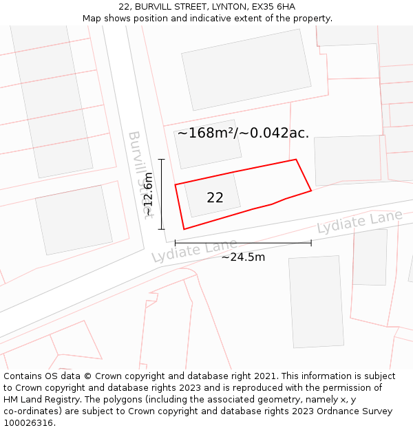 22, BURVILL STREET, LYNTON, EX35 6HA: Plot and title map