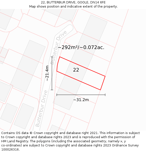 22, BUTTERBUR DRIVE, GOOLE, DN14 6FE: Plot and title map