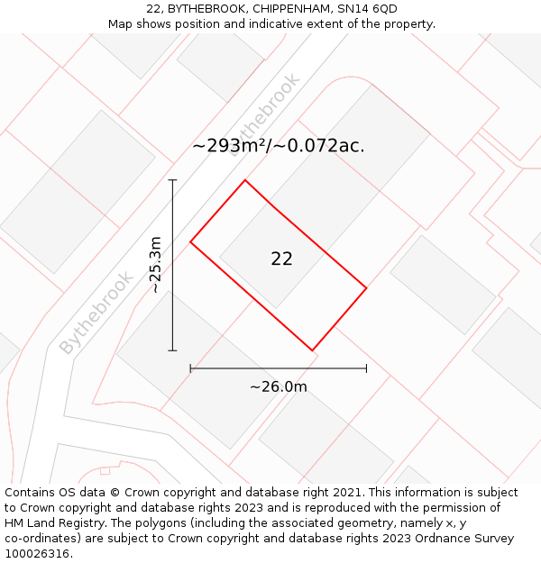 22, BYTHEBROOK, CHIPPENHAM, SN14 6QD: Plot and title map