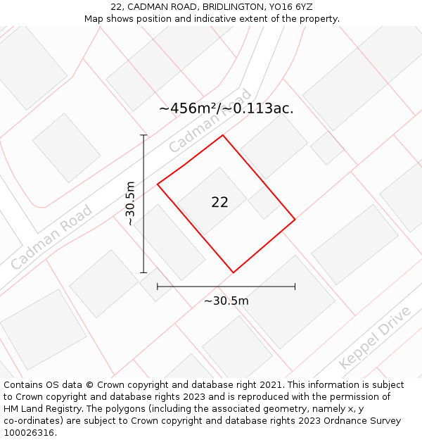 22, CADMAN ROAD, BRIDLINGTON, YO16 6YZ: Plot and title map