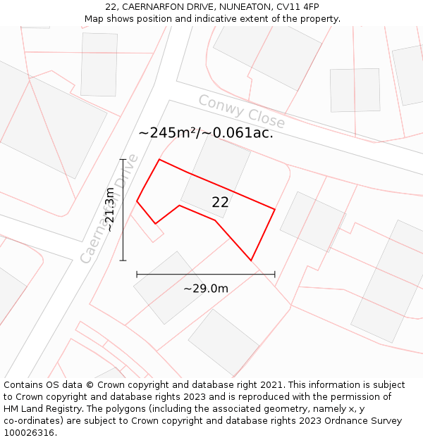 22, CAERNARFON DRIVE, NUNEATON, CV11 4FP: Plot and title map