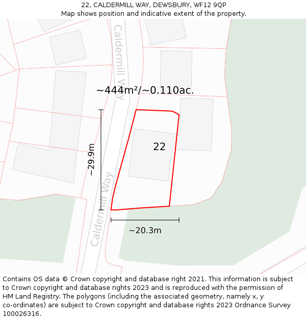 22, CALDERMILL WAY, DEWSBURY, WF12 9QP: Plot and title map