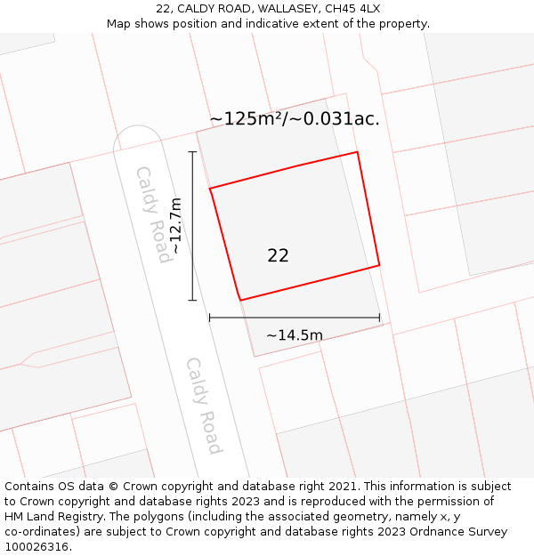 22, CALDY ROAD, WALLASEY, CH45 4LX: Plot and title map