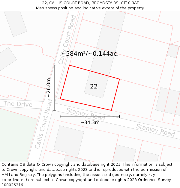 22, CALLIS COURT ROAD, BROADSTAIRS, CT10 3AF: Plot and title map