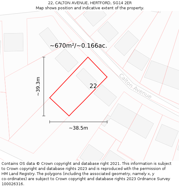 22, CALTON AVENUE, HERTFORD, SG14 2ER: Plot and title map