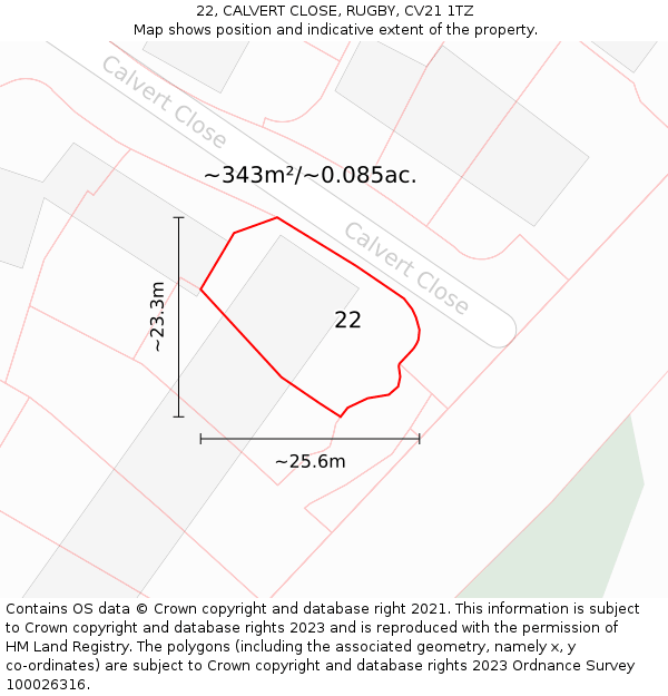 22, CALVERT CLOSE, RUGBY, CV21 1TZ: Plot and title map