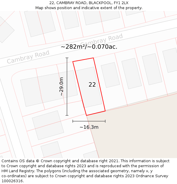 22, CAMBRAY ROAD, BLACKPOOL, FY1 2LX: Plot and title map