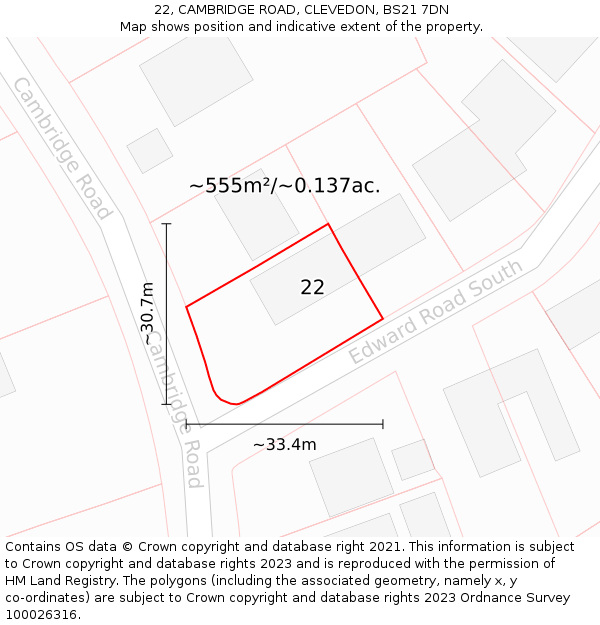 22, CAMBRIDGE ROAD, CLEVEDON, BS21 7DN: Plot and title map