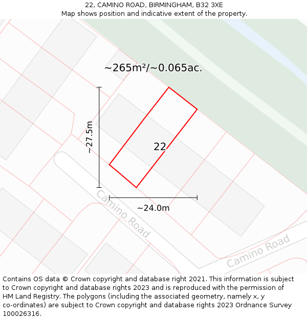 22, CAMINO ROAD, BIRMINGHAM, B32 3XE: Plot and title map