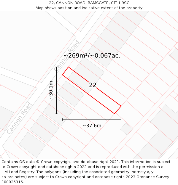 22, CANNON ROAD, RAMSGATE, CT11 9SG: Plot and title map