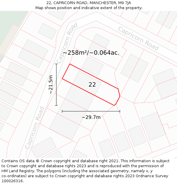 22, CAPRICORN ROAD, MANCHESTER, M9 7JA: Plot and title map