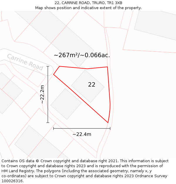 22, CARRINE ROAD, TRURO, TR1 3XB: Plot and title map