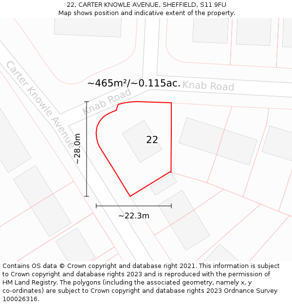 22, CARTER KNOWLE AVENUE, SHEFFIELD, S11 9FU: Plot and title map