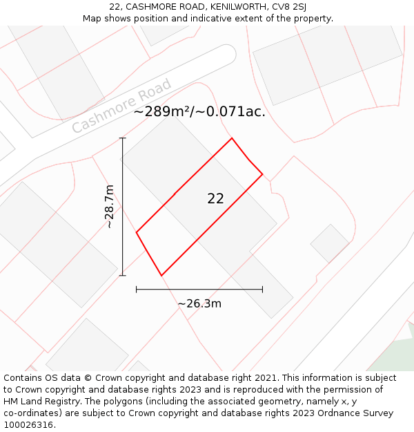 22, CASHMORE ROAD, KENILWORTH, CV8 2SJ: Plot and title map