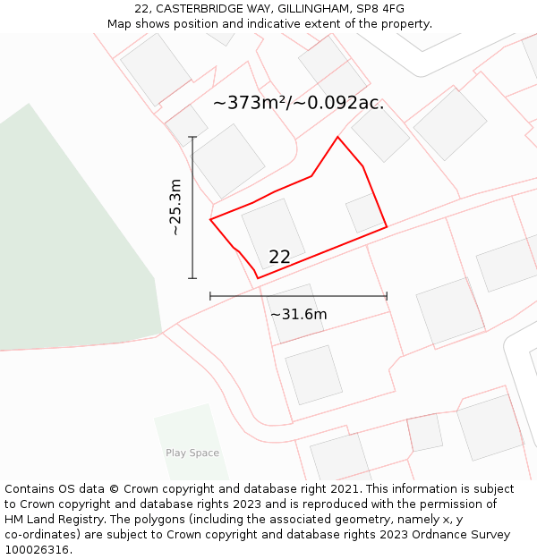 22, CASTERBRIDGE WAY, GILLINGHAM, SP8 4FG: Plot and title map