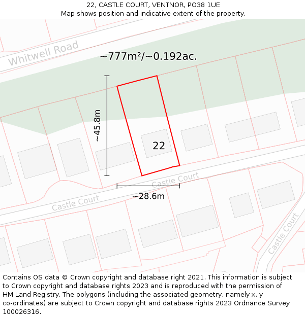 22, CASTLE COURT, VENTNOR, PO38 1UE: Plot and title map