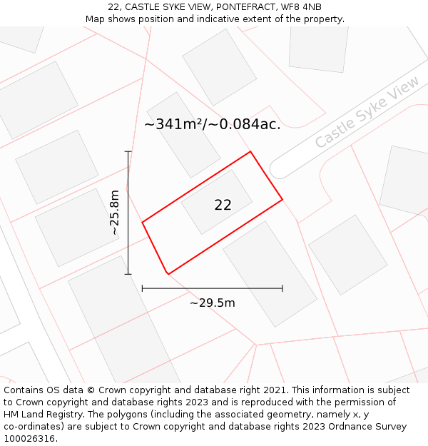 22, CASTLE SYKE VIEW, PONTEFRACT, WF8 4NB: Plot and title map