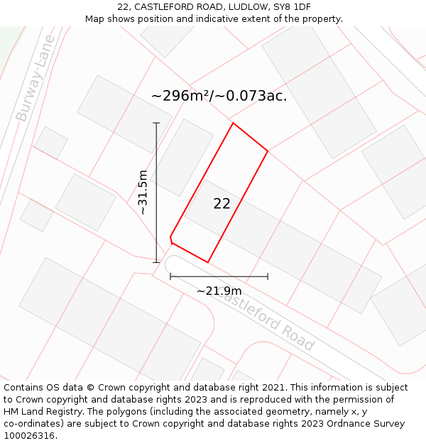 22, CASTLEFORD ROAD, LUDLOW, SY8 1DF: Plot and title map