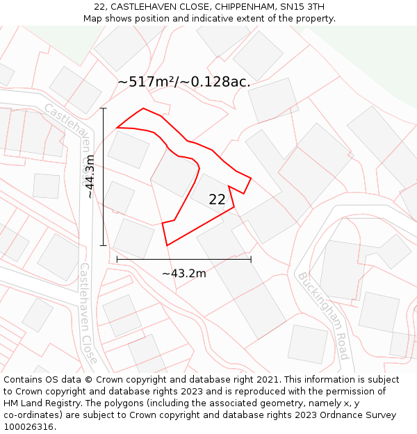 22, CASTLEHAVEN CLOSE, CHIPPENHAM, SN15 3TH: Plot and title map