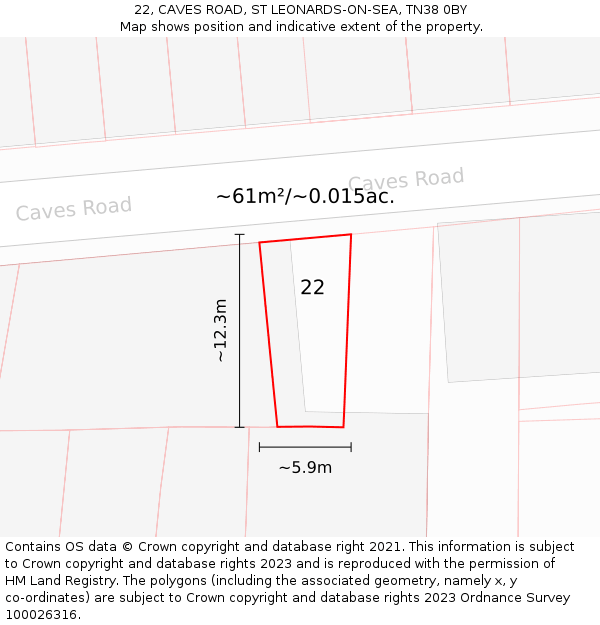 22, CAVES ROAD, ST LEONARDS-ON-SEA, TN38 0BY: Plot and title map
