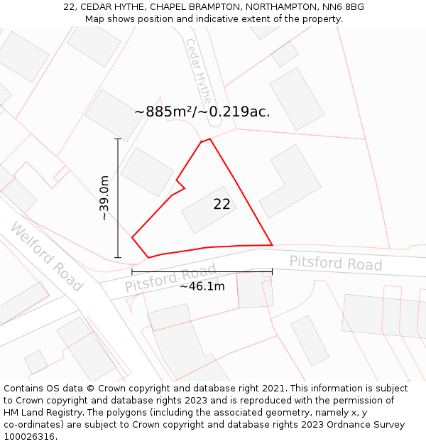 22, CEDAR HYTHE, CHAPEL BRAMPTON, NORTHAMPTON, NN6 8BG: Plot and title map