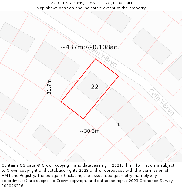 22, CEFN Y BRYN, LLANDUDNO, LL30 1NH: Plot and title map