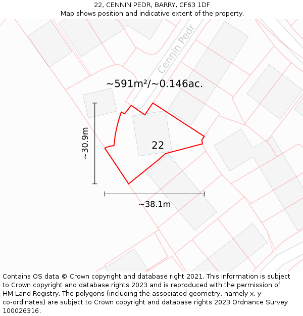 22, CENNIN PEDR, BARRY, CF63 1DF: Plot and title map