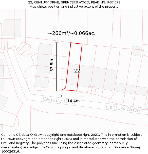 22, CENTURY DRIVE, SPENCERS WOOD, READING, RG7 1PE: Plot and title map