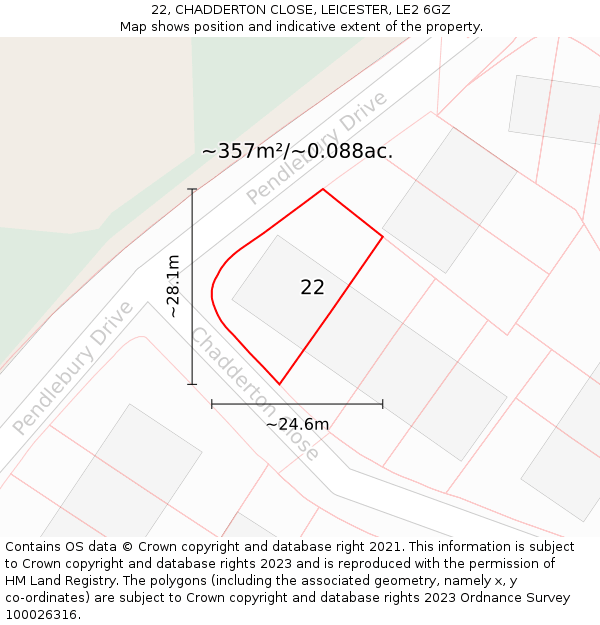 22, CHADDERTON CLOSE, LEICESTER, LE2 6GZ: Plot and title map