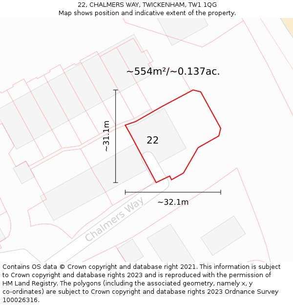 22, CHALMERS WAY, TWICKENHAM, TW1 1QG: Plot and title map